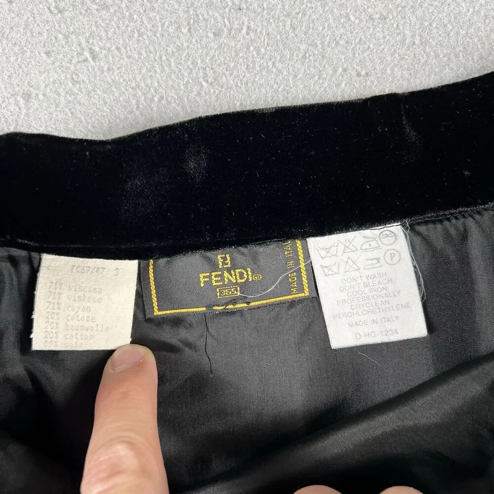 Vintage Fendi Velvet Knee Length‎ Skirt Women’s 27 Black Mid Rise A Line - Picture 8 of 15